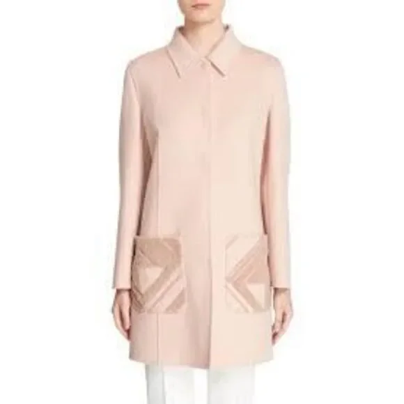 Fendi Roma Wool Coat 42 Blush Pink Shearling Pocket Jacket Italy Luxury Designer - Picture 2 of 15